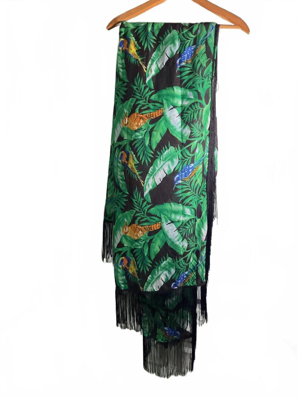 Signature Collection Tropical Print Fringe Scarf Wrap